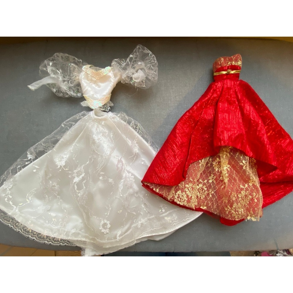 Barbie Doll Gowns Wedding & Christmas Maxi Dresses Lot Of 2